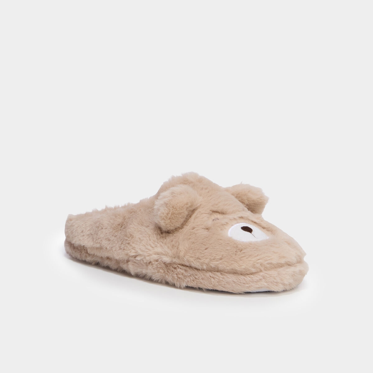 Chaussons mules effet fausse fourrure sable femme