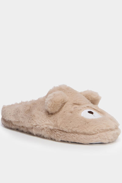 Chaussons mules effet fausse fourrure sable femme