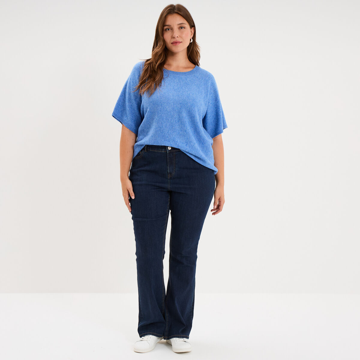 Pull manches courtes bleu femme grande taille