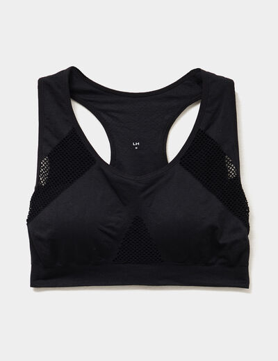 Brassière sport microfibre dos nageur noir femme