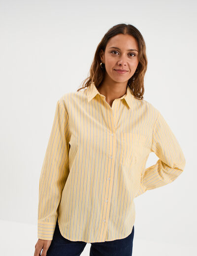 Chemise oversize 1 poche coton jaune femme