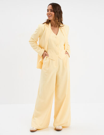 Pantalon large avec pinces jaune clair femme