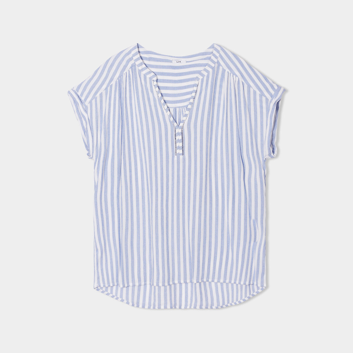 Blouse col en V manches courtes ecru femme grande taille