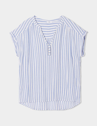 Blouse col en V manches courtes ecru femme grande taille