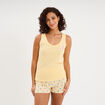 D&eacute;bardeur col rond droit coton jaune clair femme