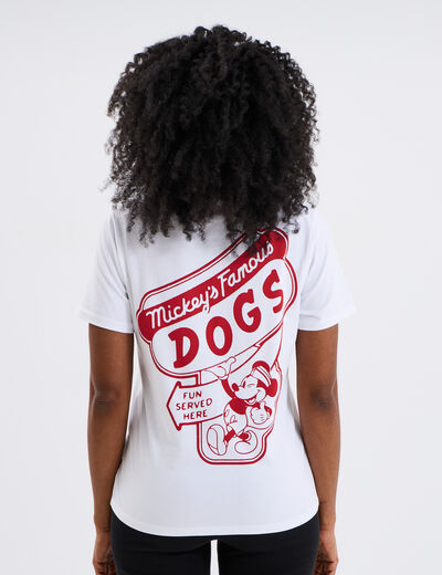 T-shirt manches courtes coton Mickey blanc femme