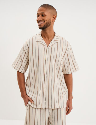Chemise droite col cubain coton beige homme