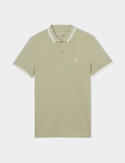 Polo manches courtes bords contrastés vert kaki homme