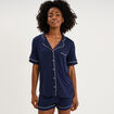 Ensemble pyjama fluide short et chemise bleu marine femme