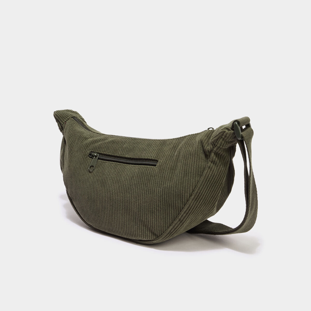 Sac banane effet velours c&ocirc;tel&eacute; vert kaki femme