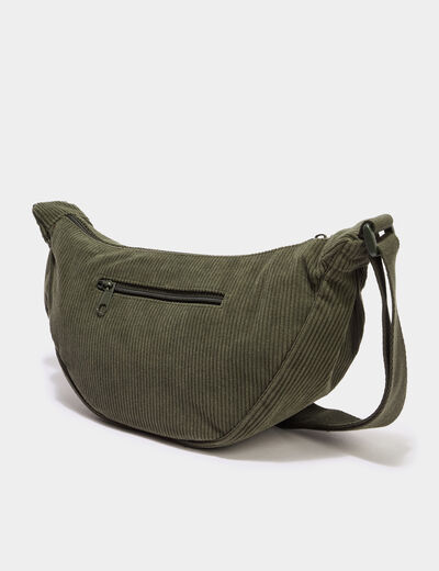 Sac banane effet velours c&ocirc;tel&eacute; vert kaki femme