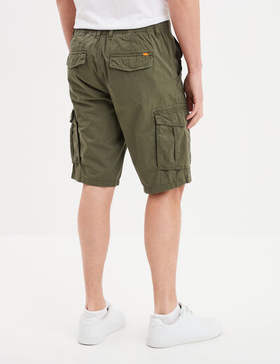 Short cargo poches à rabat coton vert kaki homme