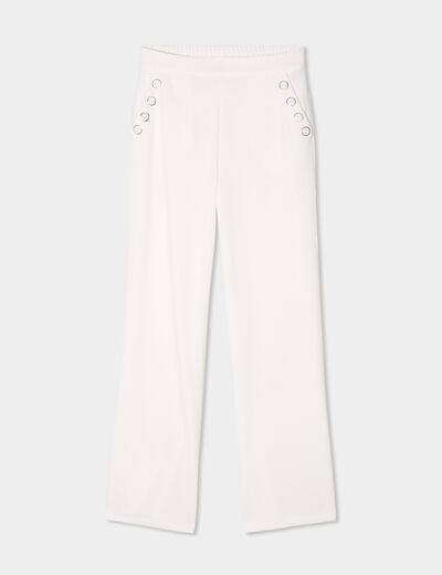 Pantalon droit à pont taille élastiquée blanc femme