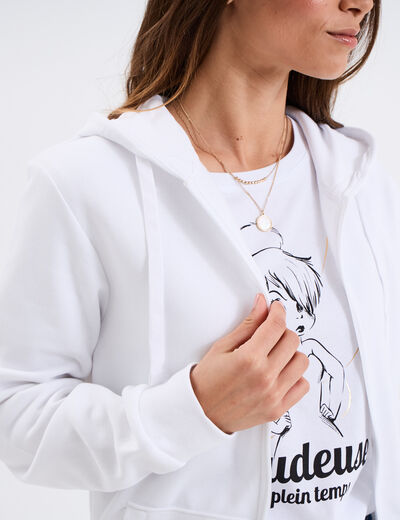 Sweat zippé molleton à capuche blanc homme