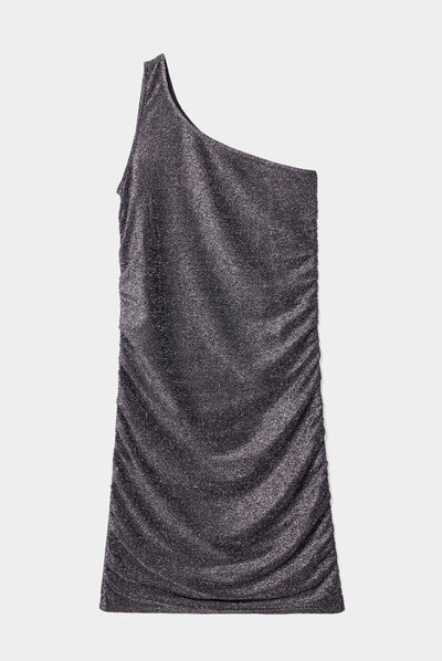 Robe métallisée moulante asymétrique noir femme