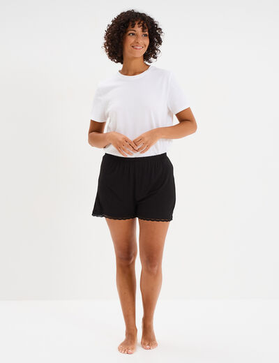 Bas de pyjama short détails dentelle noir femme