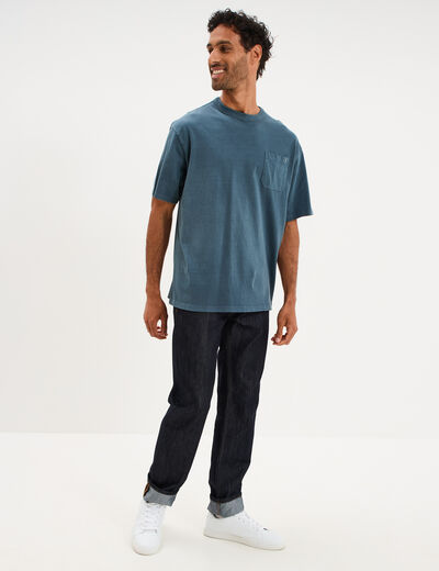 T-shirt droit col rond 1 poche coton vert fonc&eacute; homme