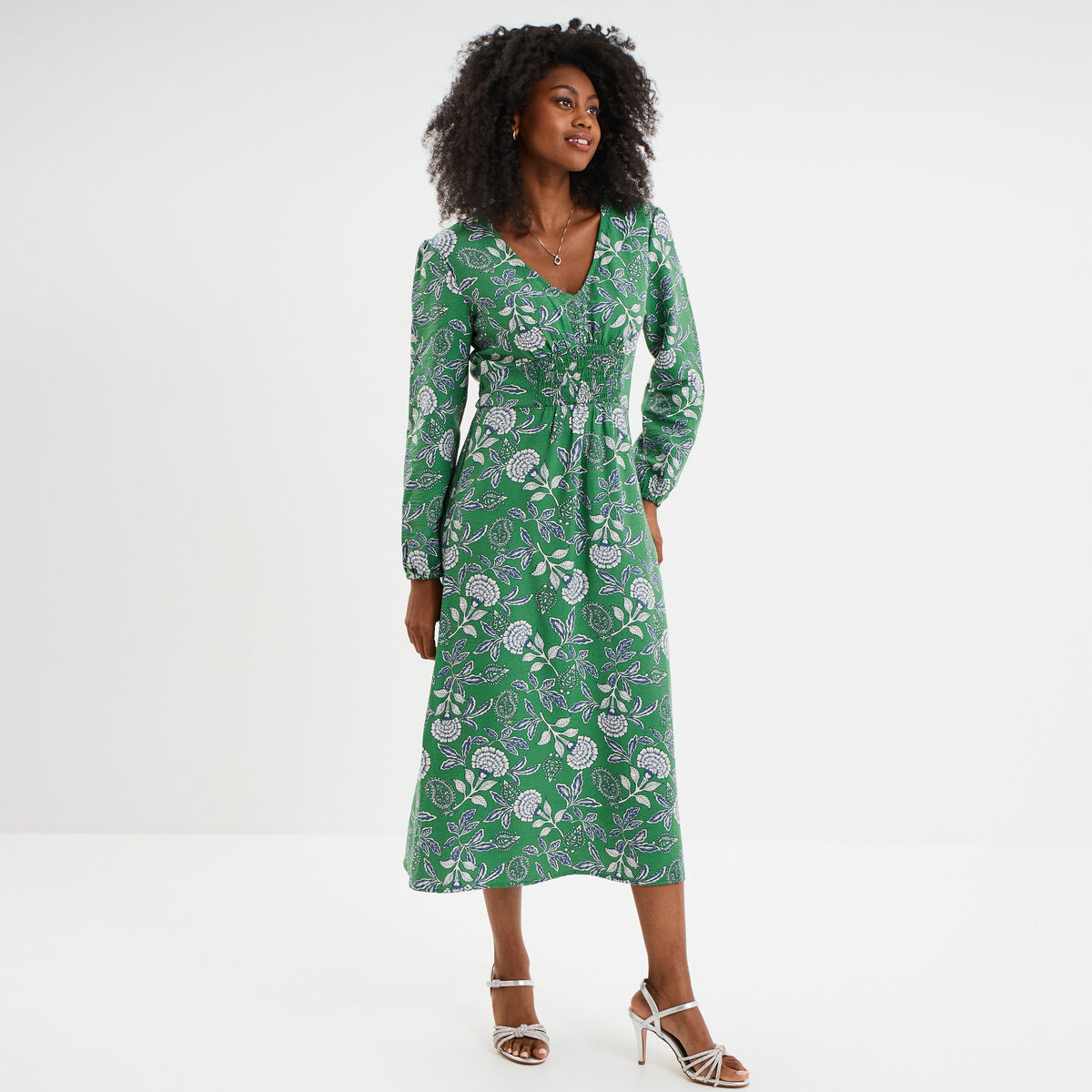 Robe longue empire manches longues vert menthe femme