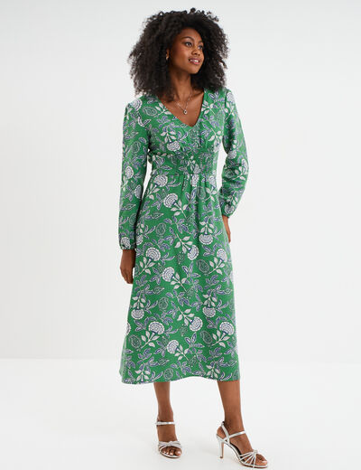 Robe longue empire manches longues vert menthe femme