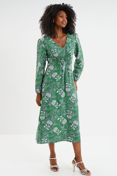 Robe longue empire manches longues vert menthe femme