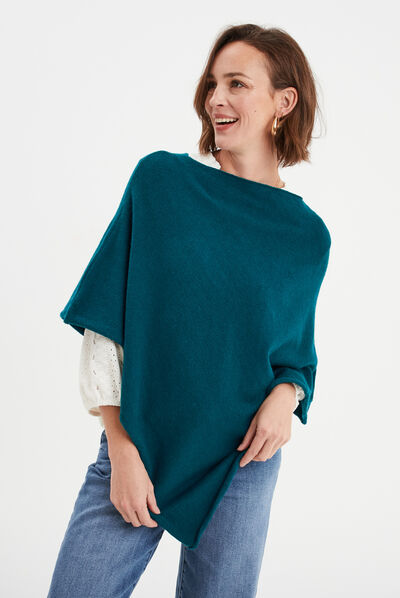 Poncho asymétrique bleu canard femme