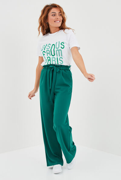 T-shirt boutons strass à l'épaule coton blanc femme