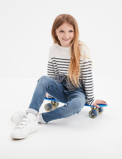 Jean stretch skinny ceinture foulard denim stone fille