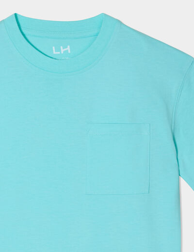 T-shirt oversize 1 poche manches courtes bleu turquoise garçon