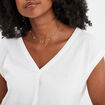 Blouse col V manches courtes lin mélangé blanc femme