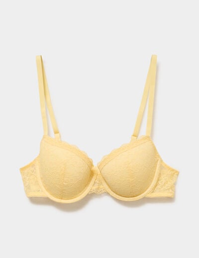 Soutien-gorge corbeille padd&eacute; dentelle jaune femme