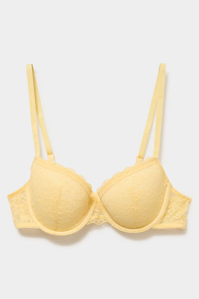 Soutien-gorge corbeille padd&eacute; dentelle jaune femme