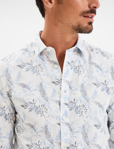 Chemise droite imprimée manches longues ecru homme