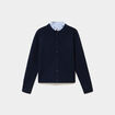 Gilet col rond boutonn&eacute; 2 en 1 bleu fonc&eacute; femme