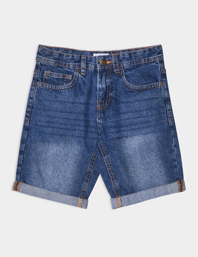 Bermuda jean straight taille élastique denim stone garçon