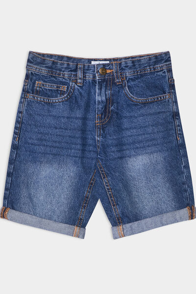 Bermuda jean straight taille &eacute;lastique denim stone gar&ccedil;on