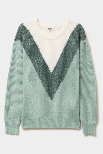 Pull manches longues col rond vert femme