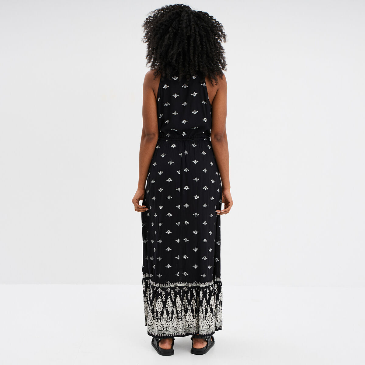 Robe midi évasée sans manches noir femme