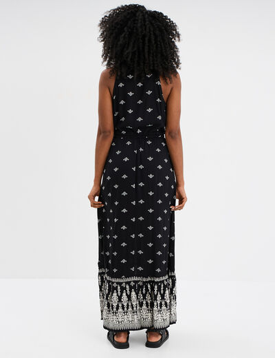 Robe midi évasée sans manches noir femme