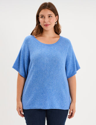 Pull manches courtes bleu femme grande taille