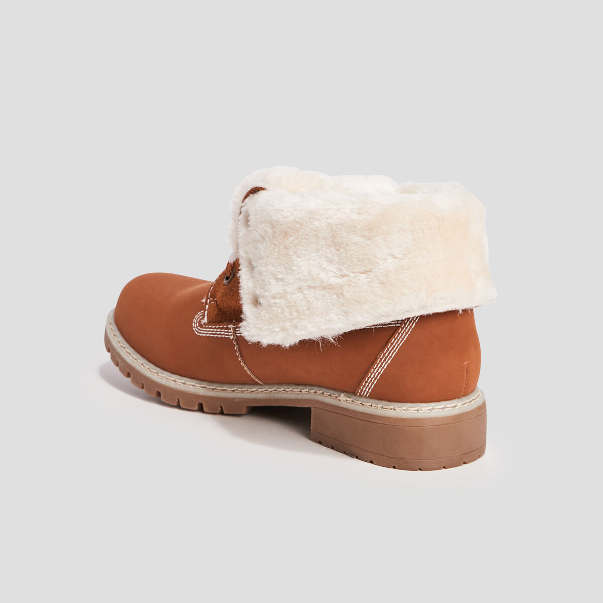 Bottines fourrées à lacets marron clair femme