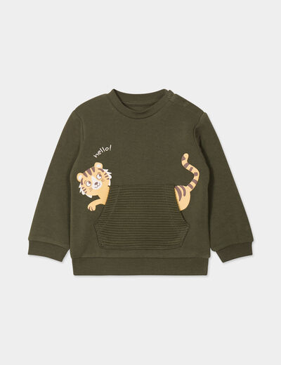 Sweat manches longues à poche vert kaki bébé garçon