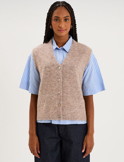 Gilet sans manches col en V beige femme