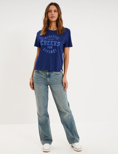 T-shirt col rond manches courtes bleu fonc&eacute; femme