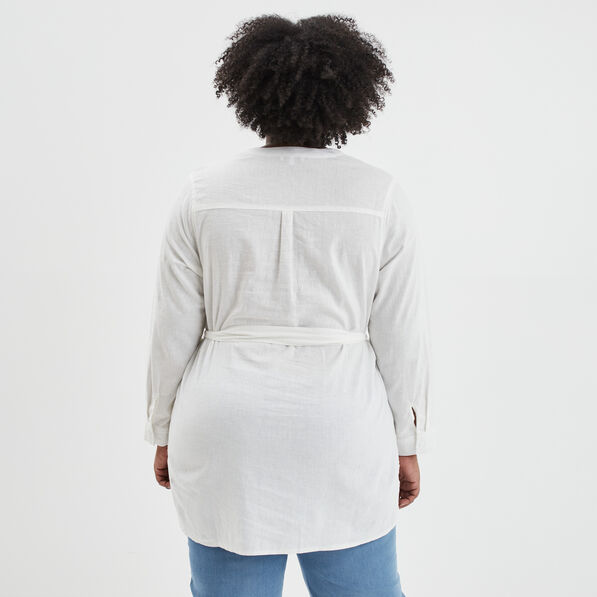 Blouse droite ceinturée lin majoritaire blanc femme grande taille
