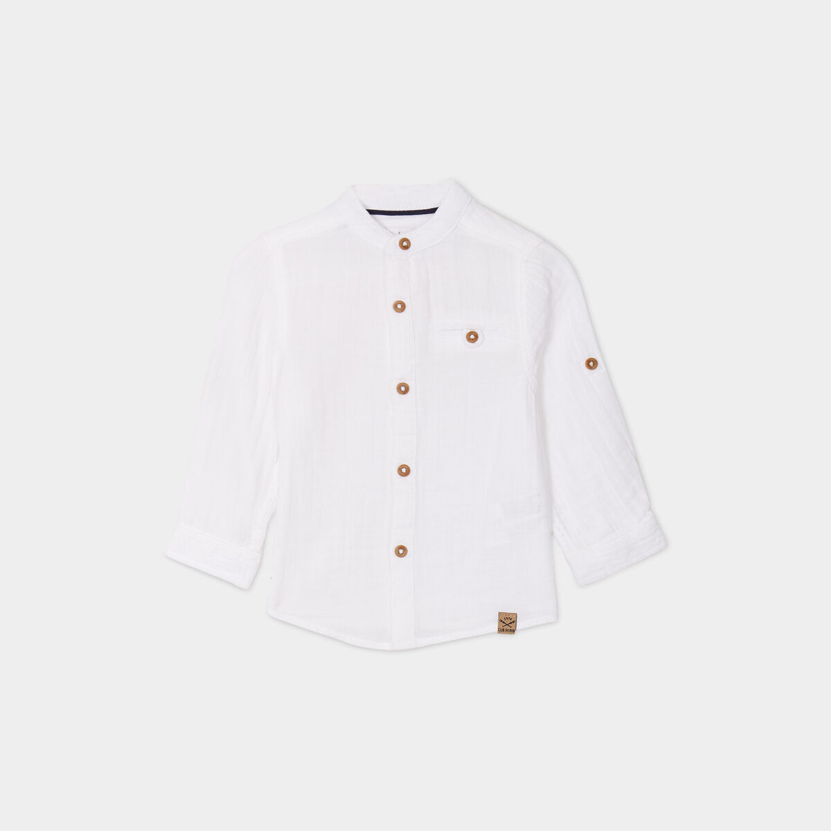 Chemise manches longues col mao coton blanc b&eacute;b&eacute; gar&ccedil;on