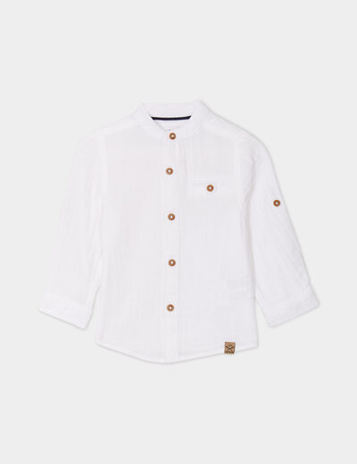 Chemise manches longues col mao coton blanc bébé garçon