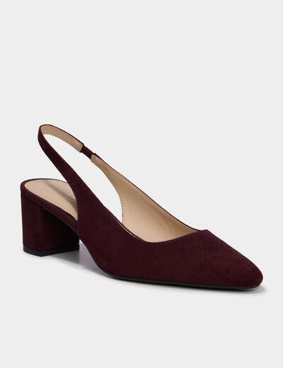 Escarpin slingback talon bloc su&eacute;dine bordeaux femme