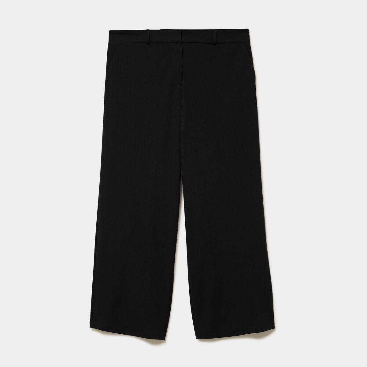 Pantalon effet cr&ecirc;pe long coupe large noir femme grande taille