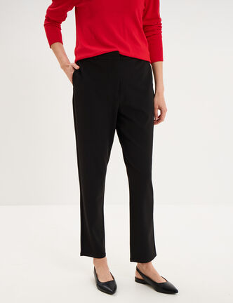 Pantalon cigarette 7/8 &egrave;me effet cr&ecirc;pe noir femme