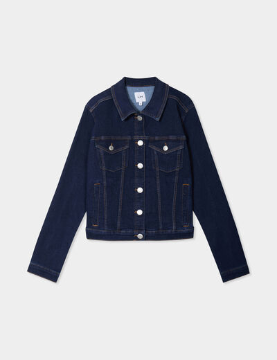 Veste en jean ajust&eacute;e boutonn&eacute;e denim brut femme